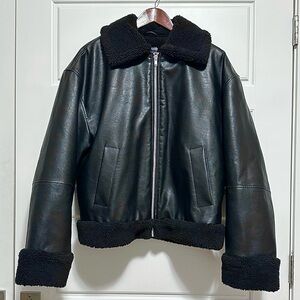 Size XL Tall GAP Vegan Leather Sherpa-Trim Aviator/Bomber Jacket